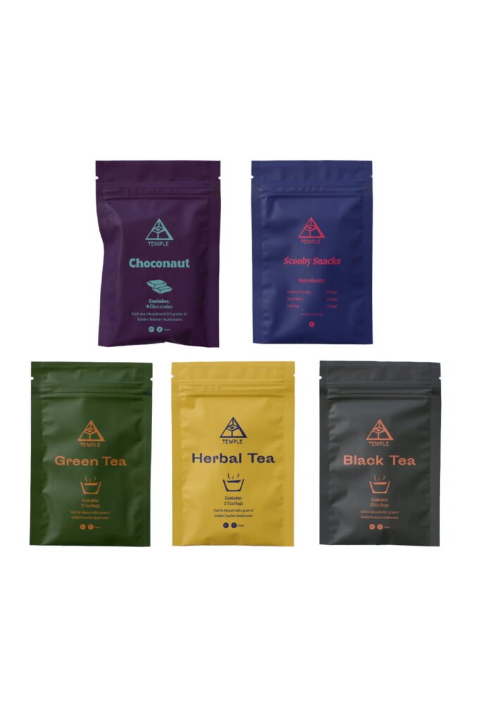 Temple Teleport Sample Pack (20 Pieces Of Magic Mushroom Tea + Chocolate ChocoNaut + Scooby Snacks) — UK Shroom Bros